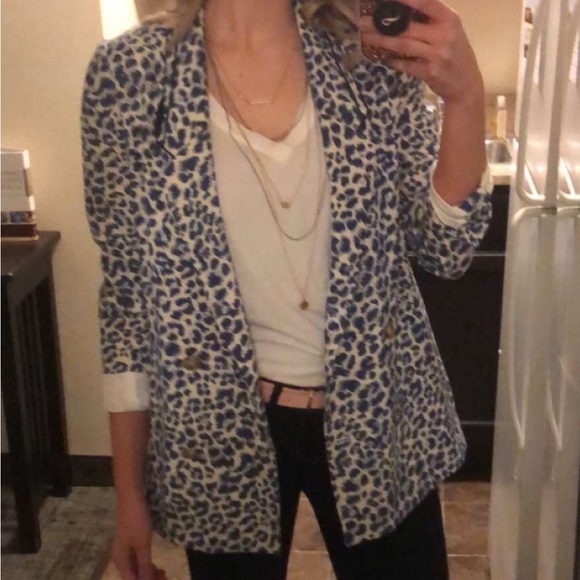 Cartonnier Blue Leopard Print Blazer from Anthropologie - Picture 2 of 9
